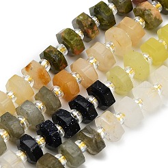 Synthetic Blue Goldstone & Natural Yellow Aventurine & Labradorite & Quartz Crystal & Lemon Jade & Strawberry Quartz & Unakite Beads Strands&nbsp;G-G317-A02-3x6mm