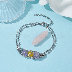 Natural Rose Quartz Bullet Link Bracelets&nbsp;BJEW-JB09813-01