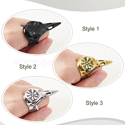 3Pcs 3 Colors Viking Raven Bird Head Stainless Steel Finger Rings&nbsp;RJEW-GA0001-04