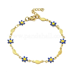 Enamel Flower & Fish Link Chain Bracelet&nbsp;BJEW-A142-02G