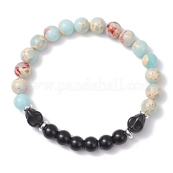 Synthetic Imperial Jasper & Turquoise & Painted Glass Beaded Stretch Bracelet for Women Men&nbsp;BJEW-JB12500-03
