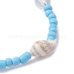 2Pcs Glass Seed and Natural Sea Shell & Aquamarine Stretch & Synthetical Turquoise Beads Bracelets for Women&nbsp;BJEW-TA00708