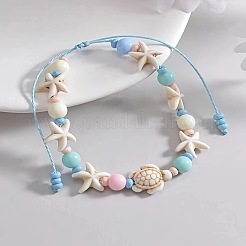 Bohemian Style Acrylic Starfish Turtle & Round Glass Beaded Braided Anklets for Women&nbsp;FS-WG26544-01