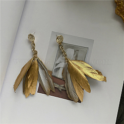 Alloy Feather Dangle Stud Earrings&nbsp;FS-WG3E740-01