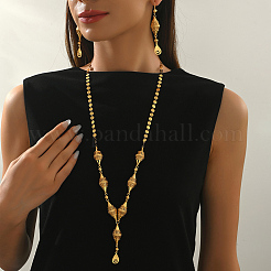Vintage Brass Lantern Pendant Y-shaped Necklace & Earrings Set for Women&nbsp;DR3230