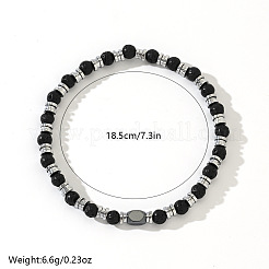 Natural Lava Rock Round Beaded Stretch Bracelets for Men&nbsp;QH2460