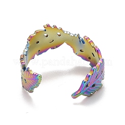 Rainbow Color Ion Plating(IP) 304 Stainless Steel Leaf Wrap Open Cuff Ring for Women&nbsp;RJEW-A005-11