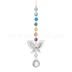 Chakra Glass Beads & Brass Butterfly Hanging Suncatchers&nbsp;HJEW-JM04683
