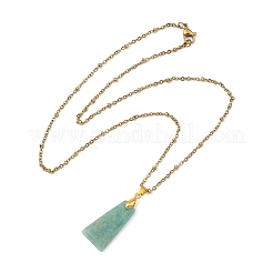 Natural Amazonite Faceted Trapezoid Pendant 304 Stainless Steel Satellite Chain Necklaces&nbsp;NJEW-JN06071-02