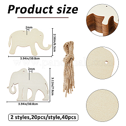 40Pcs Unfinished Blank Wooden Elephant Pendants Set for Painting Arts&nbsp;WOCR-FH0001-01