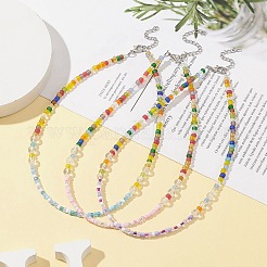 3Pcs 3 Color Natural Quartz Crystal & Glass Seed Beaded Necklaces Set&nbsp;NJEW-JN04344
