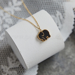304 Stainless Steel & Dyed Natural Shell Black White Double Sided Elephant Pendant Cable Chain Necklaces for Women&nbsp;WGC210C-01