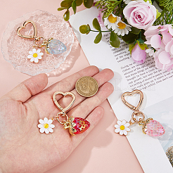 3Pcs 3 Colors Enamel Alloy Flower with Acrylic Strawberry Keychain&nbsp;KEYC-DC0001-31