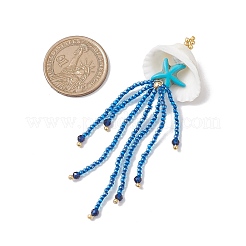 Synthetic Turquoise & Blue Spinel Starfish & Glass Seed Beaded Jellyfish Big Pendants&nbsp;PALLOY-MZ00870-04
