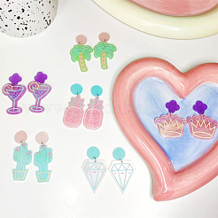 24Pcs 6 Style Embossed Printed Acrylic Pendants&nbsp;SACR-CJ0001-12