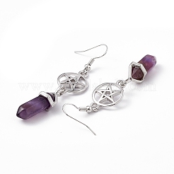Gemstone Bullet with Pentagram Dangle Earrings&nbsp;EJEW-I276-06P
