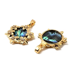 Brass & Paua Shell & Clear Cubic Zirconia Pendants&nbsp;KK-G538-09G