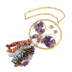 Butterfly Brass & Natural Amethyst Pendant Decorations&nbsp;HJEW-Z007-04G-06