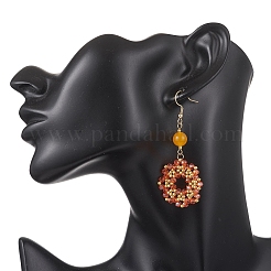 Flower Handmade Glass Seed Beads Dangle Earrings&nbsp;EJEW-MZ00679-01