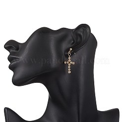Brass Beaded Cross Dangle Stud Earrings&nbsp;EJEW-JE06479-01