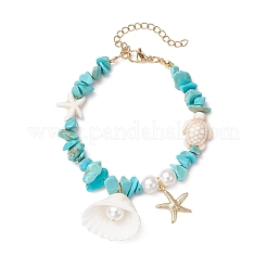 4Pcs Natural Topaz Jade & Green Aventurine & Rose Quartz & Synthetic Turquoise Chip Beads Charm Bracelets&nbsp;BJEW-TA00640