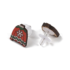 Christmas Wood Stud Steel Needle Earrings&nbsp;EJEW-U016-03P-02