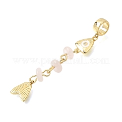 Brass Pave Cubic Zirconia Clear Cubic Zirconia & Natural Rose Quartz & Enamel European Dangle Charms&nbsp;GG-CBA3401-01G-B07