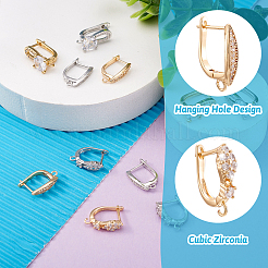 12Pcs 6 Style Brass Micro Pave Cubic Zirconia Hoop Earring Findings&nbsp;ZIRC-PJ0001-06