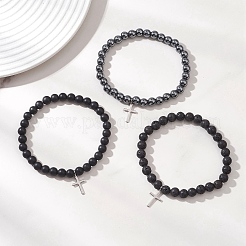3Pcs Natural & Synthetic Mixed Gemstone Beads Stretch Bracelets&nbsp;BJEW-JB13252