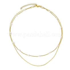 Brass and ABS Imitation Pearl Layered Necklace for Women&nbsp;NJEW-JN04911-02
