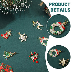 6Pcs 6 Styles Christmas Theme Brass Rhinestone Pendants&nbsp;KK-CA0003-79