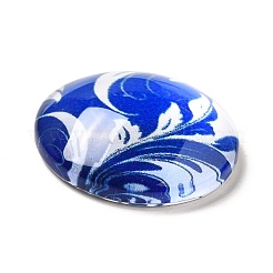 Blue and White Floral Printed Glass Cabochons&nbsp;X-GGLA-A002-18mm-XX
