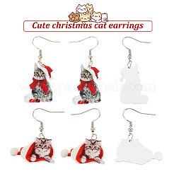 2 Pairs 2 Style Christmas Hat with Cat Acrylic Dangle Earrings&nbsp;EJEW-AN0002-37