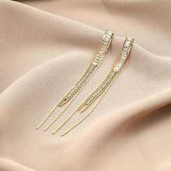 Cubic Zirconia Chains Tassel Earrings&nbsp;EJEW-P236-07G