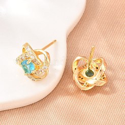 Brass Micro Pave Cubic Zirconia Stud Earrings for Women&nbsp;KK-A305-10G