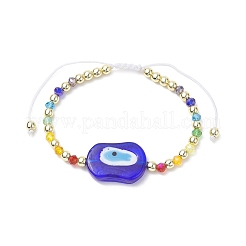 Evil Eye Lampwork Braided Bead Bracelet with Glass Beaded Chains for Women&nbsp;BJEW-JB09412