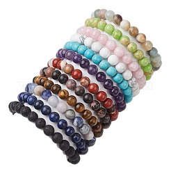 12Pcs 12 Styles Natural & Synthetic Gemstone Round Beaded Stretch Bracelets for Women Men&nbsp;BJEW-JB11367