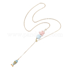 Ocean Brass Pave Cubic Zirconia Enamel Fish Tassel Brass Cable Chain Lariat Necklaces&nbsp;NJEW-JN06293