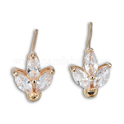 Brass Pave Clear Cubic Zirconia Stud Earring Findings&nbsp;X-KK-N235-041