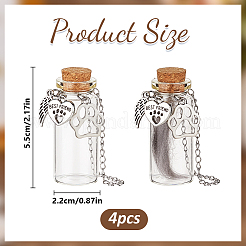 4Pcs Transparent Glass Empty Bottles with Alloy Paw Print Charms&nbsp;AJEW-DR00029