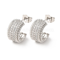Brass Micro Pave Clear Cubic Zirconia C-Shaped Stud Earrings&nbsp;EJEW-B153-16P