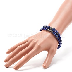 Natural Lapis Lazuli(Dyed) Round Beads Stretch Bracelets Set&nbsp;BJEW-JB06980-03