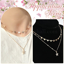 2 Sets 2 Colors Alloy Crystal Rhinestone Star Link Chain Necklace Sets&nbsp;NJEW-SC0001-54