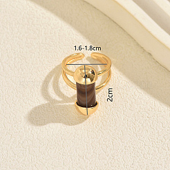 Brass with Natural Agate Cuff Open Rings for Women&nbsp;XT6545