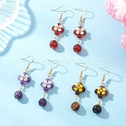3 Pairs Brass Flower Dangle Earrings&nbsp;EJEW-TA00759