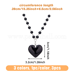 3Pcs 3 Colors Glass Heart Pendant Necklaces Set with Plastic Beaded Chains&nbsp;NJEW-FI0001-40