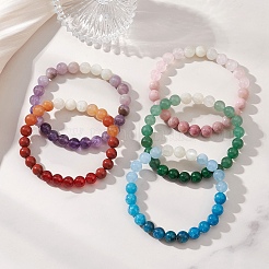 Round Natural Gemstone Stretch Beaded Bracelets&nbsp;BJEW-JB12986