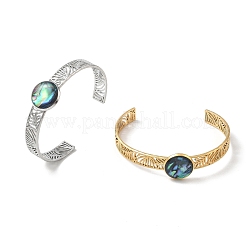2Pcs 2 Colors Natural Abalone Shell Paua Shell 304 Stainless Steel Hollow Open Cuff Bangle Sets with Enamel&nbsp;BJEW-JB14486-02