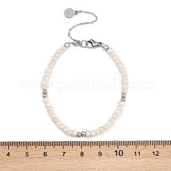 Brass & Natural Pearl Round Beaded Bracelets for Women&nbsp;BJEW-D366-02P