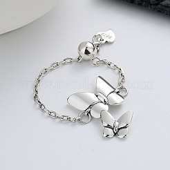 Butterfly 925 Sterling Silver Cable Chain Adjustable Finger Rings for Women&nbsp;FS-WG3E563-01